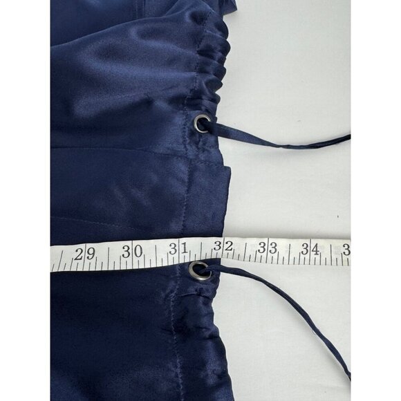 Chico's 100% Silk Navy Blue Satin Jacket Snaps Roll Tab Sleeve Chico's 1(US M/8) - Picture 10 of 11